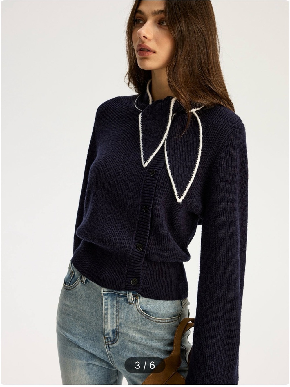 Commense Navy Tie Neck Knit Top
